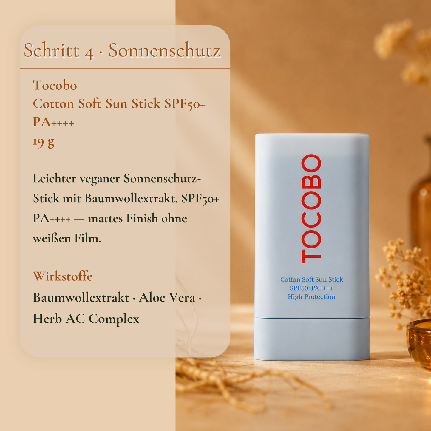 Tocobo Cotton Soft Sun Stick SPF50 19g – leichter veganer Sonnenschutz-Stick mit mattem Finish