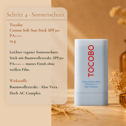 Tocobo Cotton Soft Sun Stick SPF50 19g – leichter veganer Sonnenschutz-Stick mit mattem Finish