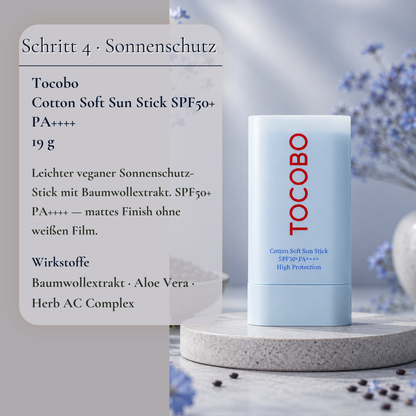Tocobo Cotton Soft Sun Stick SPF50 19g – leichter veganer Sonnenschutz-Stick mit mattem Finish für Büroalltag