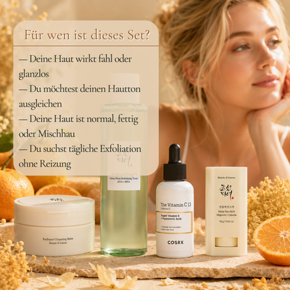 Vitamin C Glow Ritual K-Beauty Set für fahle Haut und ungleichmäßigen Hautton mit AHA BHA Exfoliation