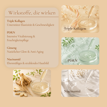Wirkstoffe im Youth Defense Ritual – Triple Kollagen, PDRN, Ginseng und Niacinamid für reife Haut ab 35